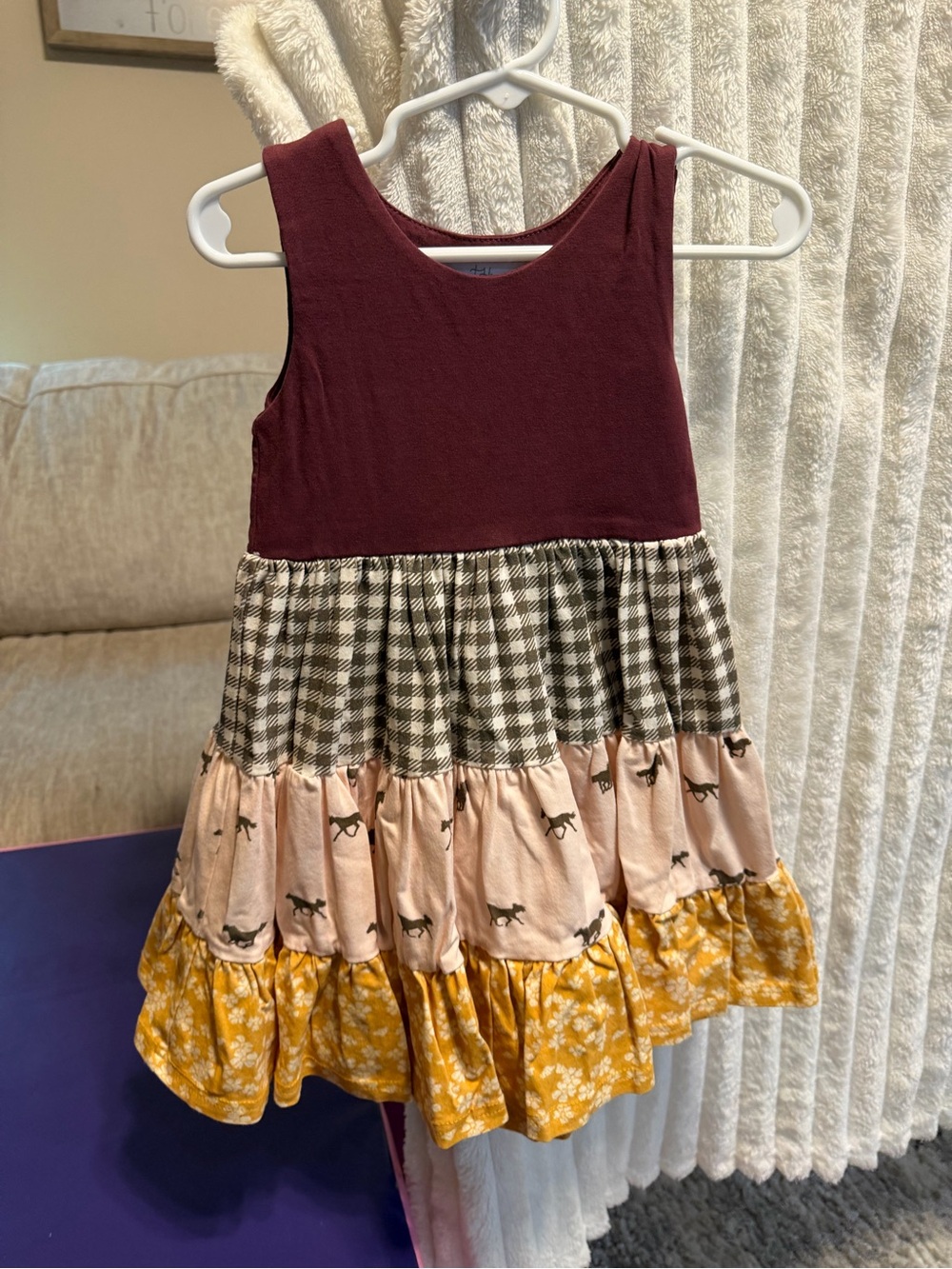 SweetHoney Girls Burgundy, Pink & Yellow Tiered Cotton Dress